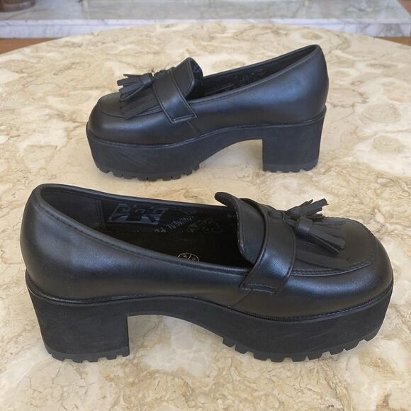 T.U.K. Black TUKskin™ Fringe Loafer Platform - Picture 7 of 12